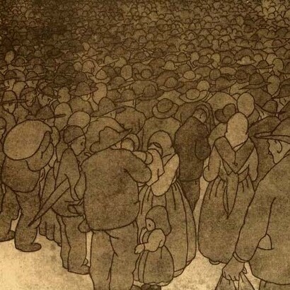 Castelao, dibujante, escritor y político gallego, reflejó en algunas de sus ilustraciones el drama de los emigrantes. Como rezaba este dibujo, «en Galiza no se pide, se emigra»