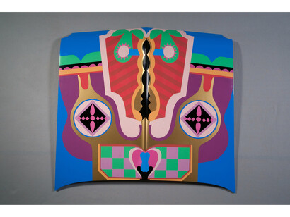 Judy Chicago, Birth Hood 1965-2011, Sprayed automotive lacquer on car hood, Courtesy of Judy Chicago / Riflemaker London. Photo © Donald Woodman © Judy Chicago/DACS 2015
