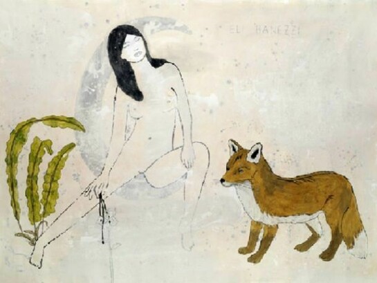 Ankalina Dahlem, Girl, Fox, Blood Rose, 2011 - Vinyl/Canvas 60cm X 70cm