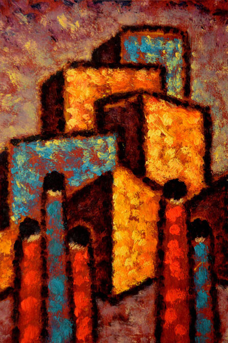 Diego Saiani, I cacciati, dettaglio, 2014,olio su cartone
