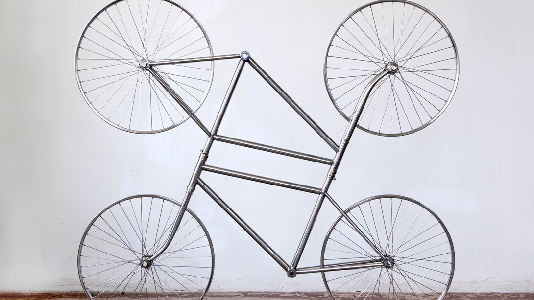 Ai Weiwei, Forever (Stainless Steel Bicycles in Silvery) Duo, 2013, Stainless steel bicycles in silvery, 66 x 57 3/4 x 7 in (168  x 147 x 18 cm), Edition of 10