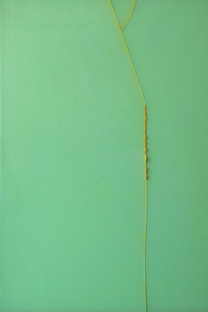 Herbert Warmuth, Orange durch grün (gelber schimmer) (detail), 2025. Mit freundlicher genehmigung der Rehbein Gallery