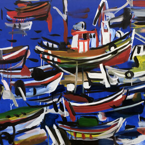 Jason Berger, Postcards from Portugal, 2003, oil on canvas, 35×55 inches, signed and dated lower right: “jason berger 2003”, from the estate of the artist. Courtesy of Childs Gallery