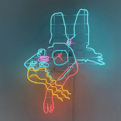 Anna Nezhnaya, Down the rabbit hole, 2021, neon tubes 110x83