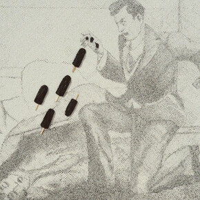 Farhad Moshiri, "I Scream Float" 2014, Acrylic beads and wood on canvas on board, 57 3/4 x 69 inches / 147 x 175 cm, Courtesy Galerie Perrotin