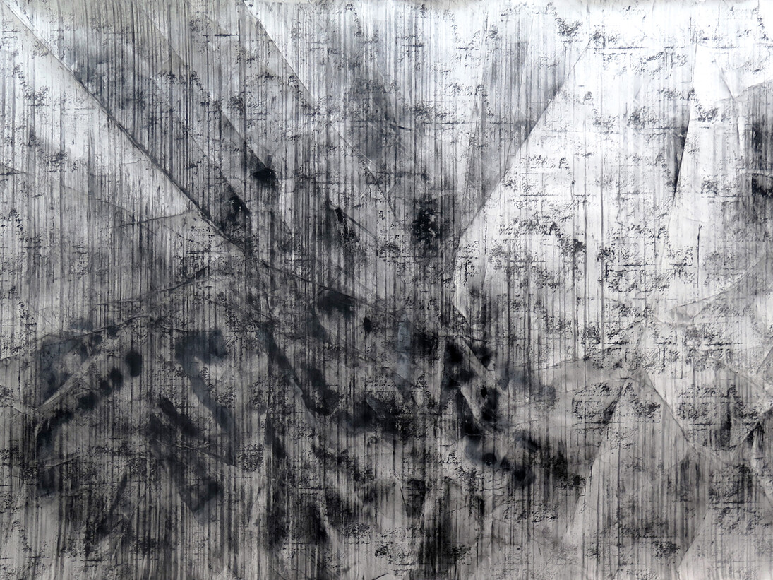 Maxime Duveau, Sunset Strip, 150x230cm, 2015, fusain et peinture en spray sur papie