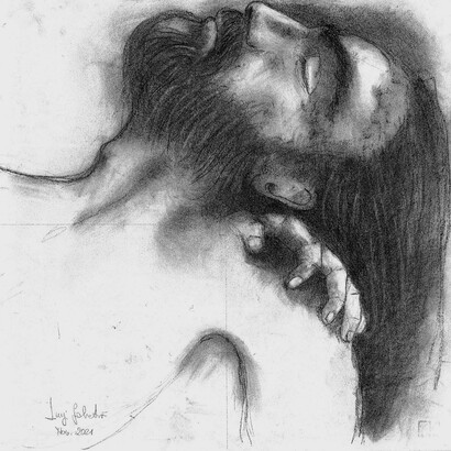 Luigi Salvatori, Studio del Cristo per il dipinto Il dono della vita, carboncino su carta, cm 35x50, 2021