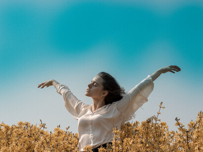 Young and free-spirited happy soul free in nature