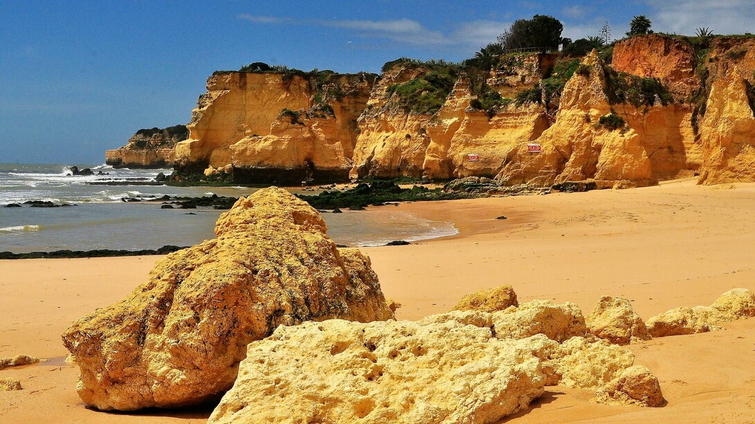 Coastal views in the Algarve, Portugal, where cliffs meet the Atlantic Ocean
