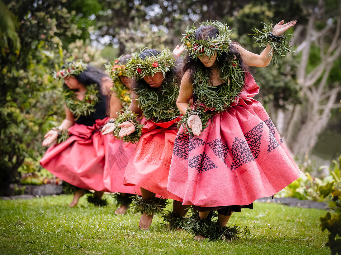 Hula dancers from the Hālau Nā Kipuʻupuʻu group, Kaʻauea, Hawaiʻi, Hawaiian Islands, 2011. Photo: Dino Morrow 