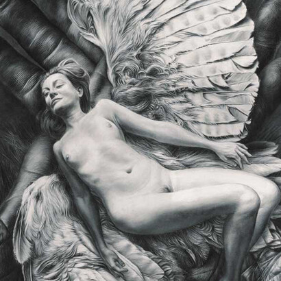 José Molina, Arcangelo I, Lucy. La prima Eva, 2014, collezione “AnimaDonna”. Matita grassa su carta, 60,5 x 45,5 cm
