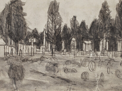 James Castle, Untitled (Farmscape/Farmscape) n.d. Found paper, soot, 9.53 x 16.19 cm, Courtesy of the James Castle Collection and Archive and Frith Street Gallery, London 
