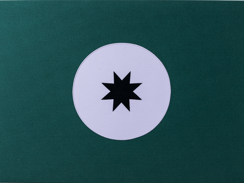 Gregorio Samsa, Flag, 2015, Collage of fabrics, 60 x 90 cm., installation detail  Untitled, 2015  