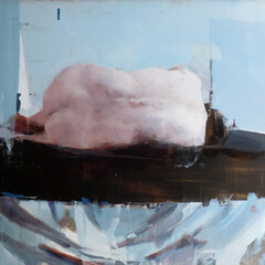 J.F.H. with Black and Blue, 2009, Oil on panel, 16 x 22 inches