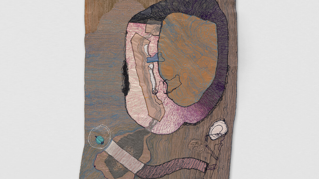 Geta Bratescu, born 1926, Hypostasis of Medea VIII 1980, Coloured sewing on textile, 850 x 600 mm, Hauser & Wirth Collection, Switzerland, Photo: Stefan Altenburger Photography Zürich
