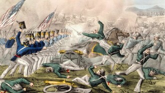 Litografía de la Batalla de Churubusco, realizada para ilustrar la invasión estadounidense de México. John Cameron, 1847