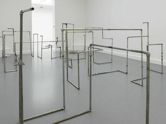 Sheela Gowda, Some Place, 2005, Plumbing pipes, sound apparatus, Exhibition view, Open Eye Policy, Van Abbemuseum, Eindhoven, 2013, Courtesy of the artist and Galleryske, Bangalore, © Peter Cox