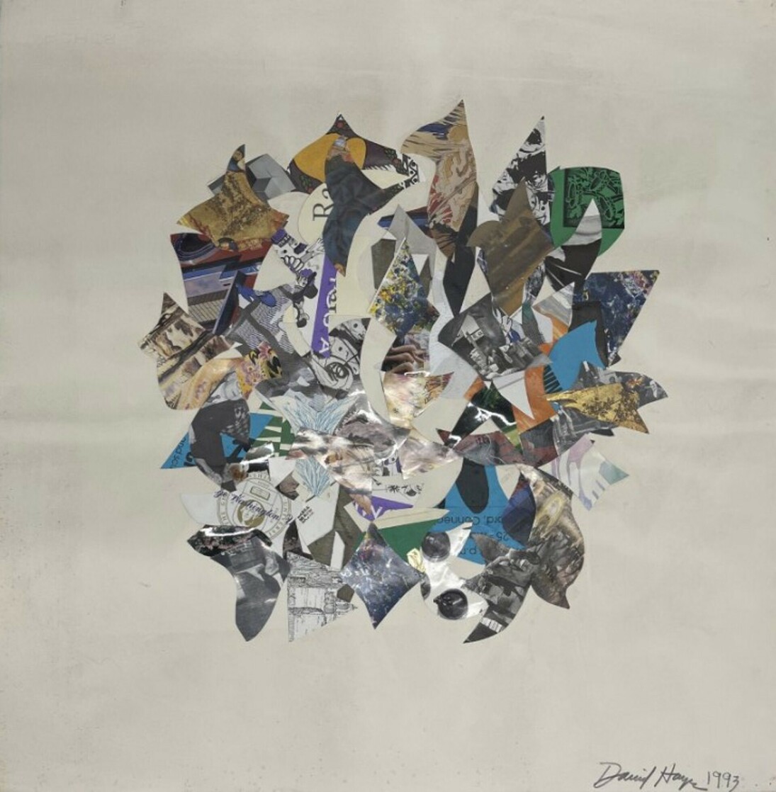 David Hayes, Untitled paper collage, paper collage, mounted on paper, 21.75x22.25 in