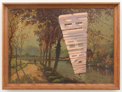 Wayne White, Invisible Ruler, 2014, Acrylic on offset lithograph, 22.5 x 31 inches