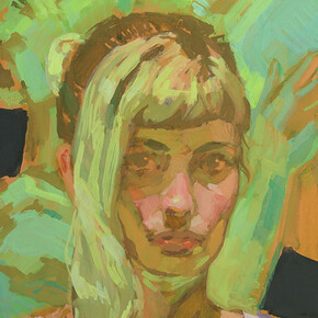 Rachel Gregor, Self-portrait with hound (detail), 2024. Courtesy of Hashimoto Contemporary Gallery