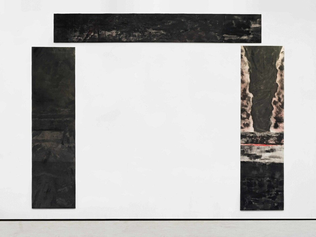 Gabriel Lima 2002, 2014, Oil and acrylic on canvas, 60 x 435 | 340 x 90 | 345 x 90 cm. Photo: Eduardo Ortega Courtesy, Galeria Fortes Vilaça