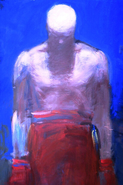 G.Goberti, Pugile all'angolo, 2005, acrilici su stiferite