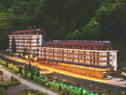 Sairme health resort in the Lesser Caucasus mountains, known for its natural thermal pools and mineral waters, in Georgia