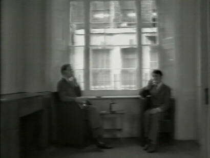 Gilbert & George, Gordon's Makes Us Drunk (still frame), 1972 sculpture on video tape black & white video, sound dimensions variable Edition of 25 © Gilbert & George. Courtesy the artists and Lehmann Maupin, New York and Hong Kong