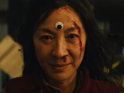 "Everything everywhere all at once" follows a middle-aged woman named Evelyn Wang (Michelle Yeoh)