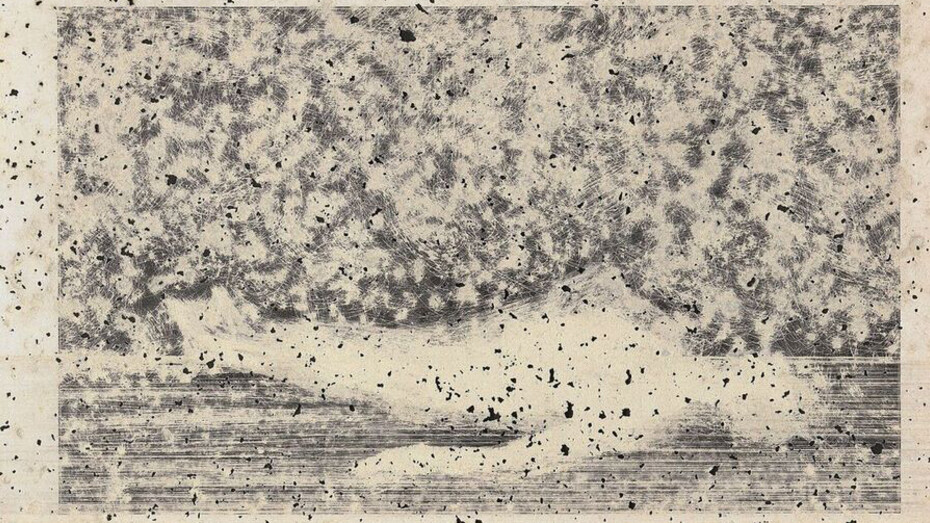 Comatose, 2014-16, Sanded book page, 25.5 x 18.3 cm © David James, by courtesy of the artist