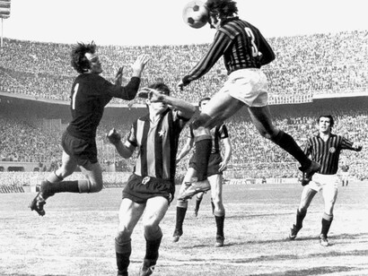 1972–73 Serie A. InterMilan contro AC Milan: goal di Sabadini