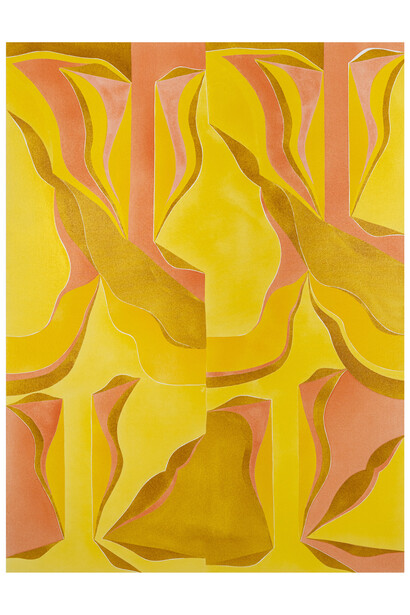 Margaux Ogden, Bathers (Yellow & Peach), 2023, acrylic on canvas, 64x48 inches. Courtesy of the artist and Berggruen Gallery
