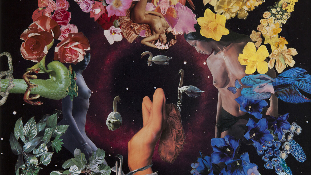 Penny Slinger, Swan Lake, 1976-1977, Collage on board, 20 x 25 1/2 inches (50.8 x 64.8 centimeters)