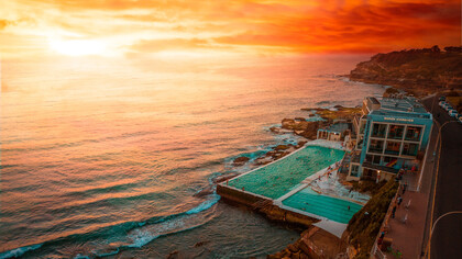 The pools at Bondi Beach in Sydney, Australia at sunset