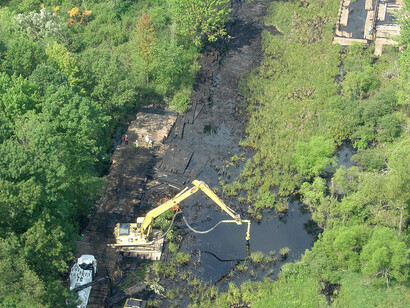 Response operations near the source of the spill on Talmadge Creek near the Kalamazoo River