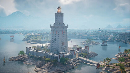 Le phare d'Alexandrie, Égypte. Alexandrie, à l’époque grecque, est considérée comme à l’extérieur de l’Égypte car elle était un peu en dehors du delta du Nil qui était vraiment considéré comme la source de l’Égypte © Assassins's Creed Original