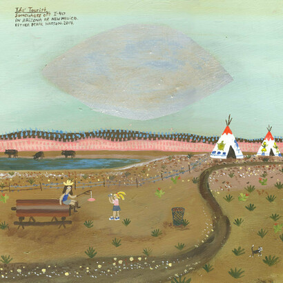 Esther Pearl Watson, The Tourist, 2014. Acrylic with foil on panel 305x305 cm