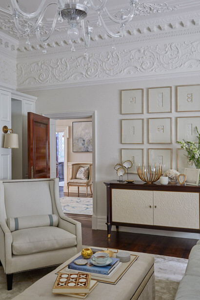Elegant residential project Katharine Pooley commissioned framing of a collection of nine groups of ceramic hearts, specially crafted for her in Italy