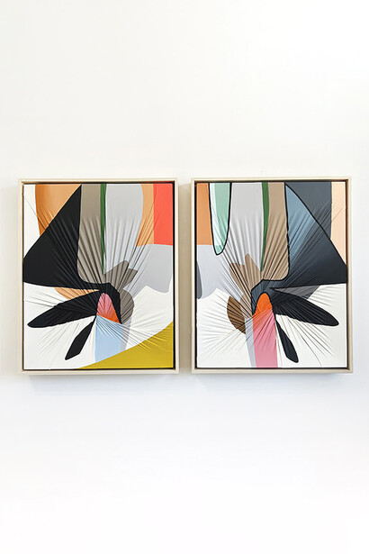 Carrie Gillen, Matchstick (Diptych).
Stretched Fabric, Acrylic,
30 x 48 inches, Total Diptych Size. Courtesy of the artist and JoAnne Artman Gallery