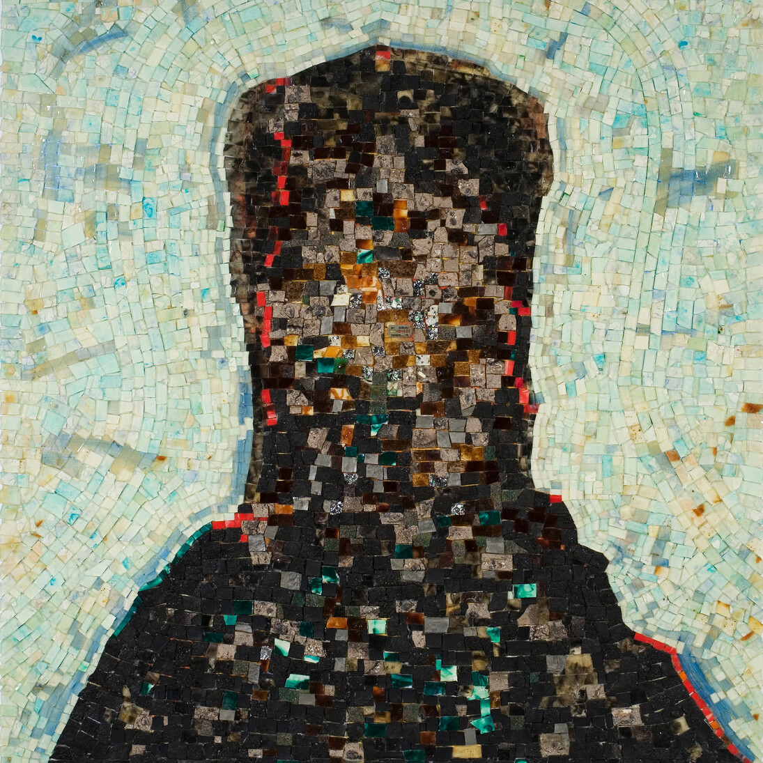 Jack Whitten, Black Monolith, II: Homage To Ralph Ellison The Invisible Man, 1994, acrylic, molasses, copper, salt, coal, ash, chocolate, onion, herbs, rust, eggshell, razor blade on canvas, 58 x 52in. (147.3 x 132.1cm). Courtesy the artist, Alexander Gray Associates, New York; Zeno X Gallery, Antwerp. (c) Jack Whitten