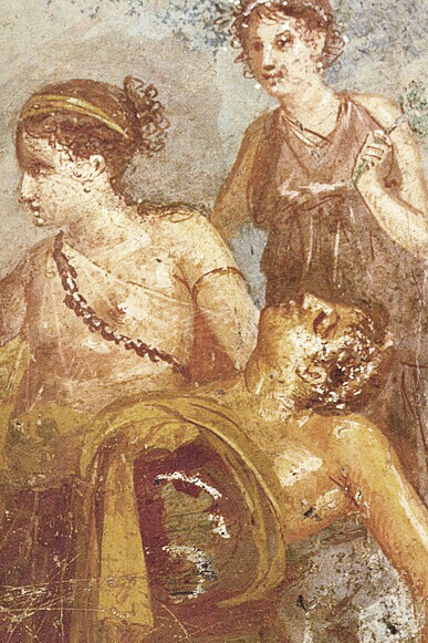 Detail of a Roman fresco depicting a banquet scene from the Casa dei Casti Amanti (IX 12, 6–8), Pompeii