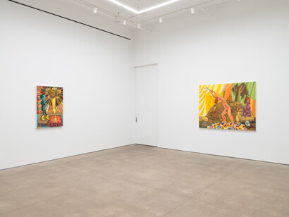 Judith Linhares, The river is moving, the blackbird must be flying, exhibition view. Courtesy of P·P·O·W 