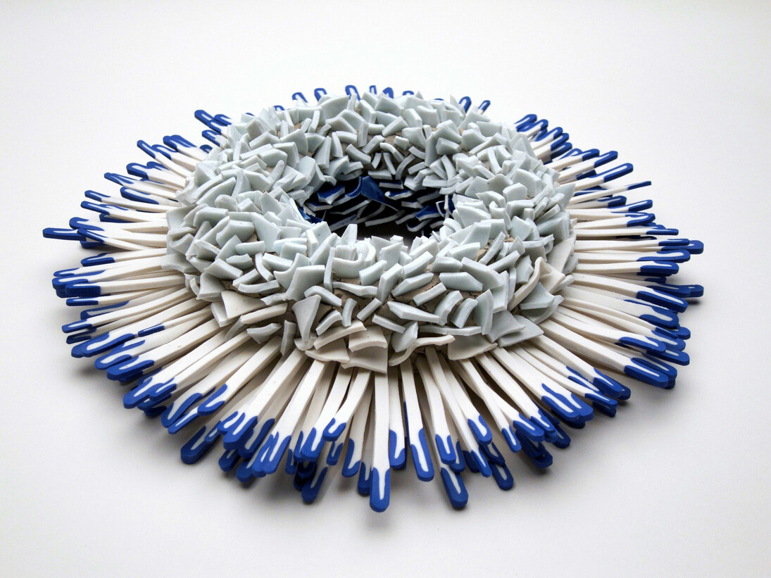Zemer Peled, Blue and White Porcelain Shards Flower No.2, 2014, porcelain, 6 x 22 x 22 cm