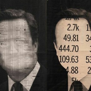 kennardphillipps, Study of a Head XIV, 2013, pigment ink on newspaper, framed in bespoke hand made black box frame, 36 x 68 cm (unframed), Edition of 23. Study of a Head VIII, 2013, pigment ink on newspaper, framed in bespoke hand made black box frame, 36 x 68 cm, Edition of 23