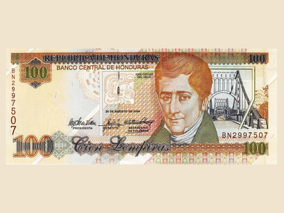 Billete de cien lempiras hondureñas con la efigie de José Cecilio del Valle