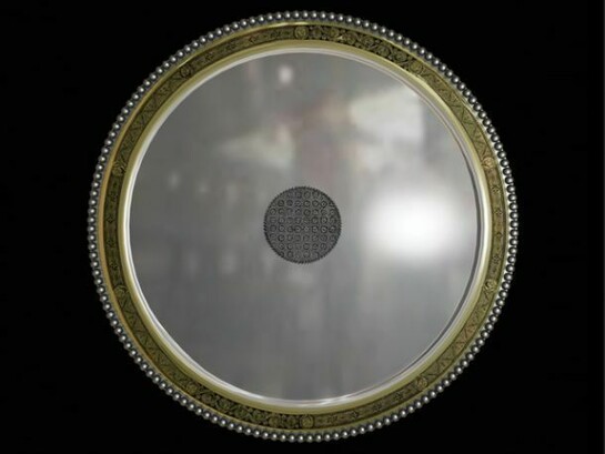 A fragment of the edge of the Traprain Law dish, and the digital recreation of the Traprain Law dish, also on display in Creative Spirit: Revealing Early Medieval Scotland