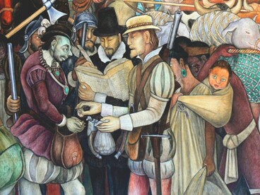 Hay en nuestros vestigios arqueológicos y en nuestra cultura una vastedad que no cabe en la ligereza ni en el desprecio. Detalle de “Historia de Morelos, Conquista y Revolución”, pintado por Diego Rivera en Morelos, México
