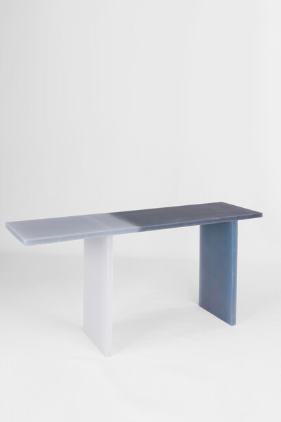 Wonmin Park, Haze Rectangular Table (White, Gray and Navy), 2013, lightly coloured resin, h41 l121.5 w69.5 cm / h16.1 l47.8 w27.4 in, limited edition of 8 + 4 ap © Alix de Rozières | Courtesy Carpenters Workshop Gallery