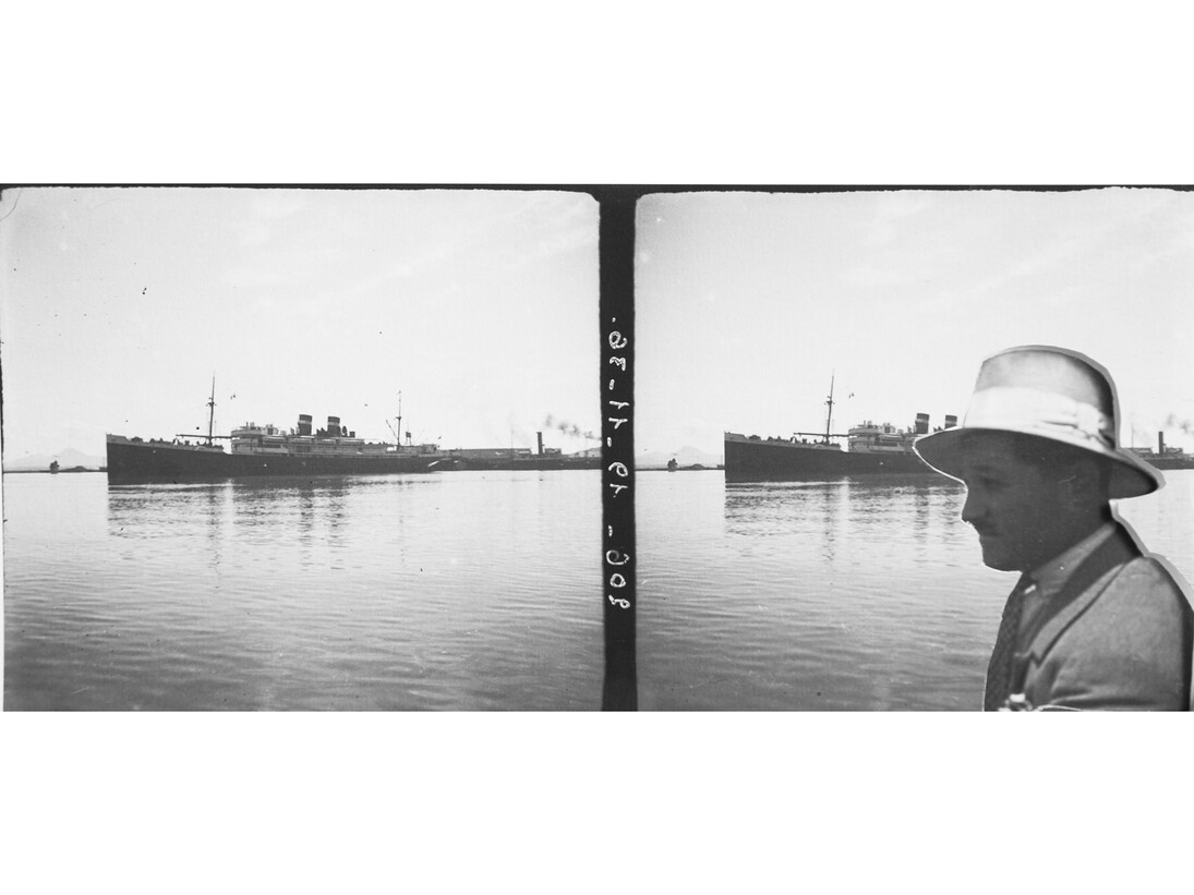 Yesmine Ben Khelil, Un homme et un bateau (II), 2015, Mixed media, 12h x 27w cm, Vintage image sourced from Beit el Bennani, courtesy of the artist and Selma Feriani Gallery