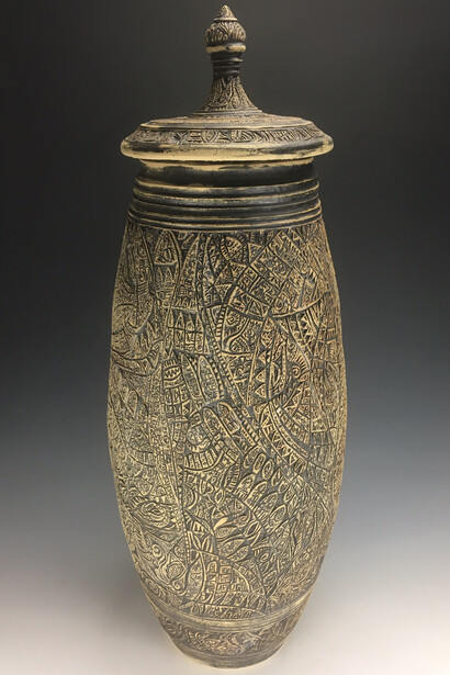 Randi Kish - Journey Vessel - carved Ceramic Stoneware - 26” x 10"n't)